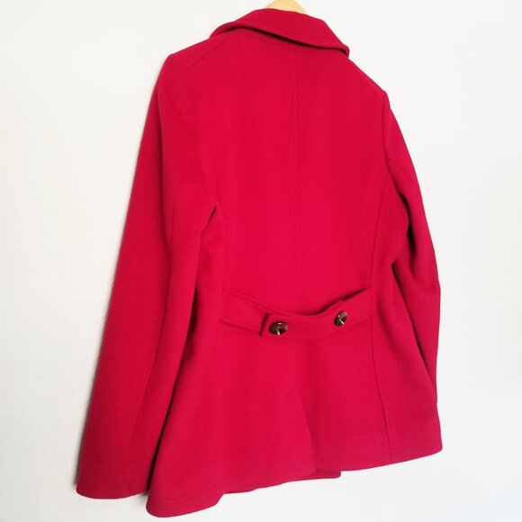 Kristen Blake Women’s M Red Wool Blend Double Breasted Pea Coat Classic Holiday - Picture 4 of 16